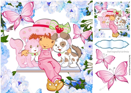 i love my puppy and kitten with pink butterflies 8x8