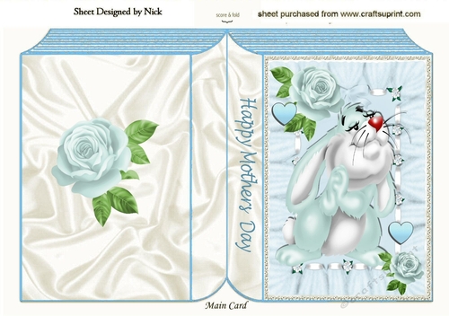 Cute blue bunny with roses & hearts for mothers day A5 folded book