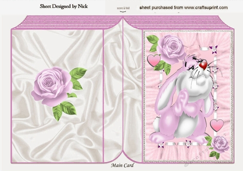 Cute pink bunny with roses & hearts for mothers day A5 folded book