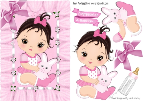 cute baby girl holding a bunny with her bottle A5