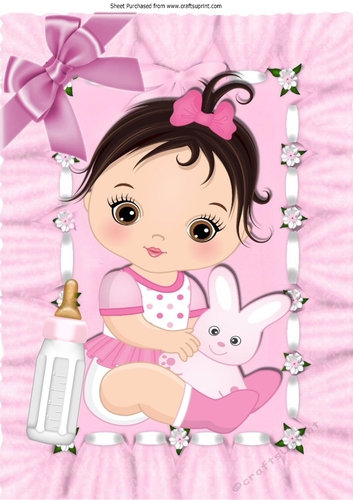 cute baby girl holding a bunny with her bottle A4