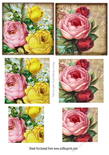 two pretty coloured roses (set one) in pyramids for the smaller cards
