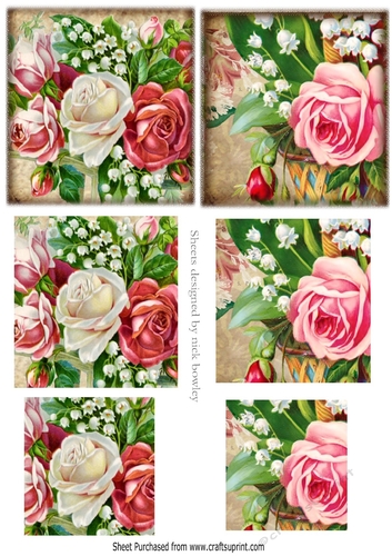 two pretty coloured roses (set two) in pyramids for the smaller cards
