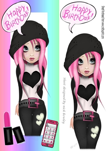 Birthday Girl with pink hair in tall Rainbow DL frame