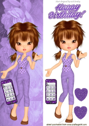 pretty girl in purple (one) with her mobile phone tall DL