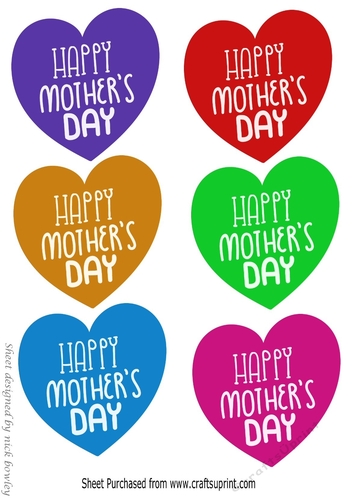  six lovely mothers day coloured hearts with white script (set one)