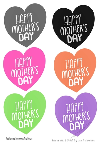 six lovely mothers day coloured hearts with white script (set two)
