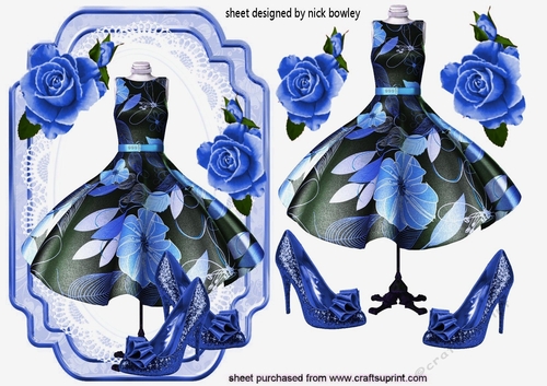 pretty dress & accessories in blue with roses on lace A5