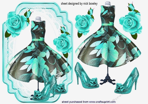pretty dress & accessories in turq with roses on lace A5