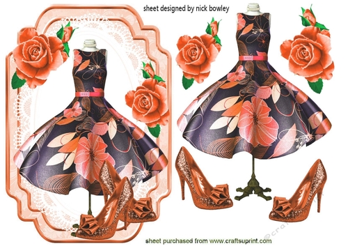 pretty dress & accessories in peach with roses on lace A5