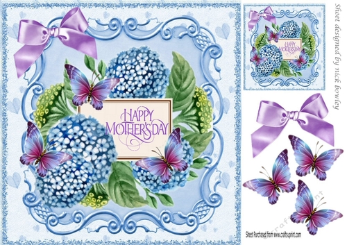 Pretty card with hydrangeas and butterflies for MOTHERS DAY 8x8