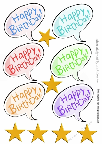 Six coloured birthday bubbles with gold stars (set one)