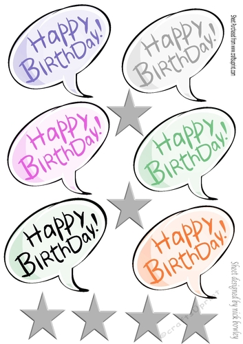 Six coloured birthday bubbles with silver stars (set two)