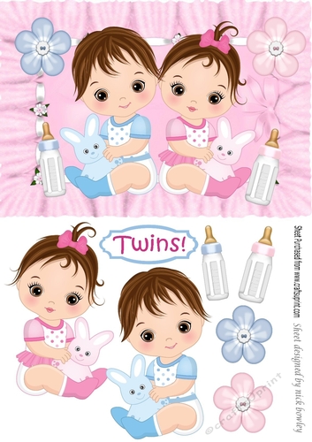 Cute twins little boy & girl (pink)