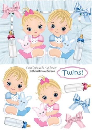 Cute twins little boy & girl (blue)