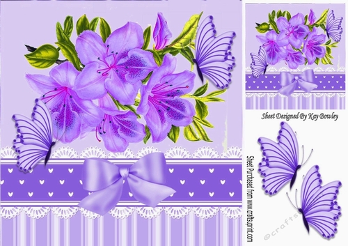 pretty painted purple Azaleas with bow & butterflies 8x8