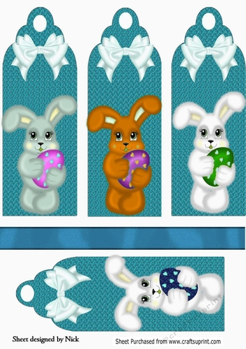 Four lovely easter toppers/bookmarks in turq with bows