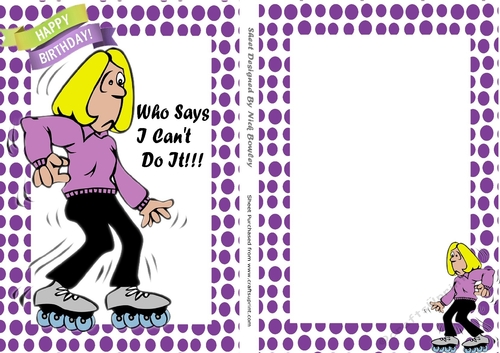 Who says I Cant do it! lady on roller skates card/insert (purple)