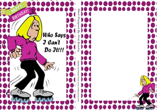 Who says I Cant do it! lady on roller skates card/insert (pink)