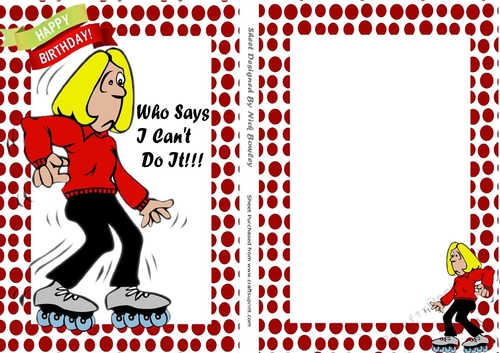 Who says I Cant do it! lady on roller skates card/insert (pink)