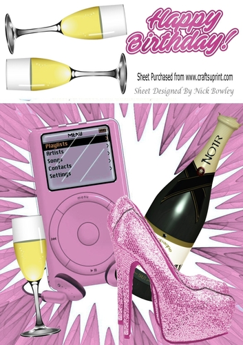 Pink sparkle shoes, champagne & MP3 Music 8x8