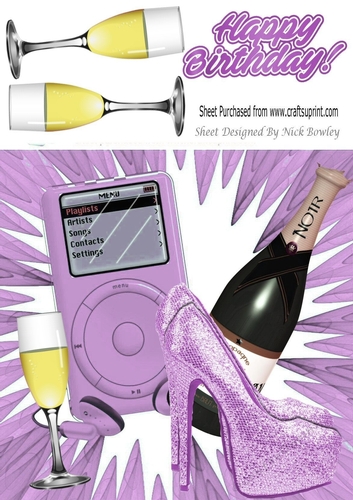 lilac sparkle shoes, champagne & MP3 Music 8x8