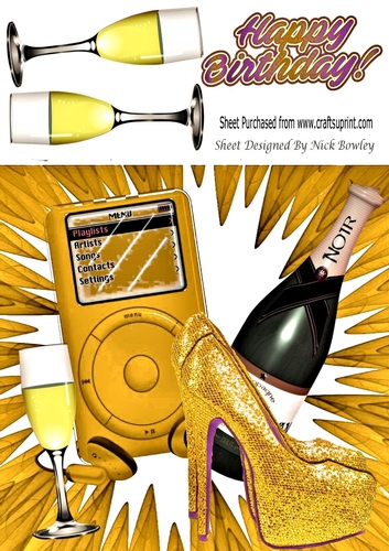 gold sparkle shoes, champagne & MP3 Music 8x8