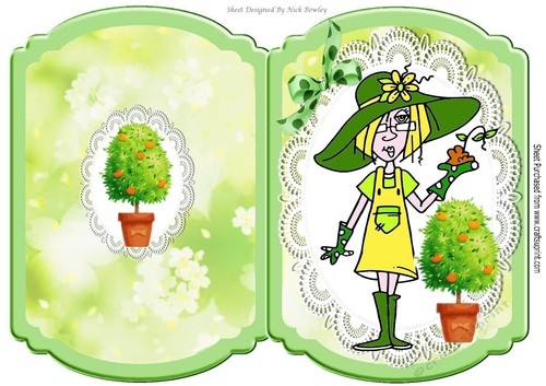 Gardening Gal! Dressed in green  to do a spot of gardening bracket card