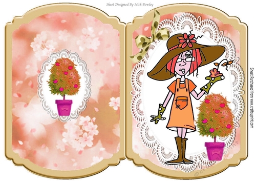 Gardening Gal! Dressed in peach  to do a spot of gardening bracket card