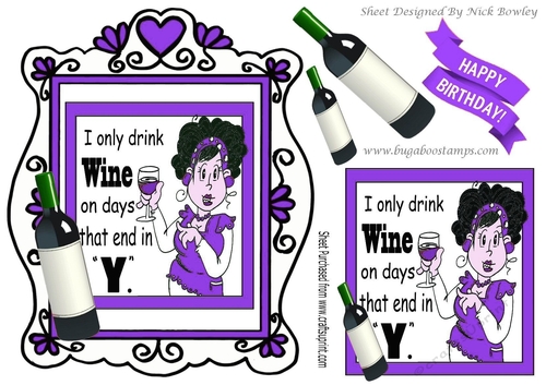 Lady in purple, with  wine in heart ornate frame