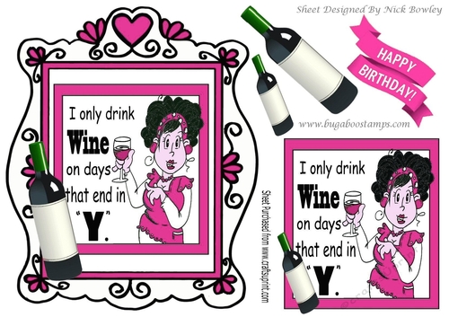 Lady in cerise, with  wine in heart ornate frame