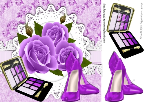 pretty purple roses with shoes & makeup on lace 8x8