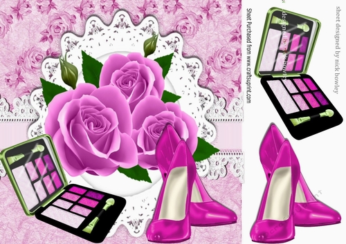 pretty cerise roses with shoes & makeup on lace 8x8