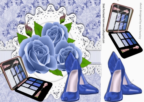 pretty blue roses with shoes & makeup on lace 8x8