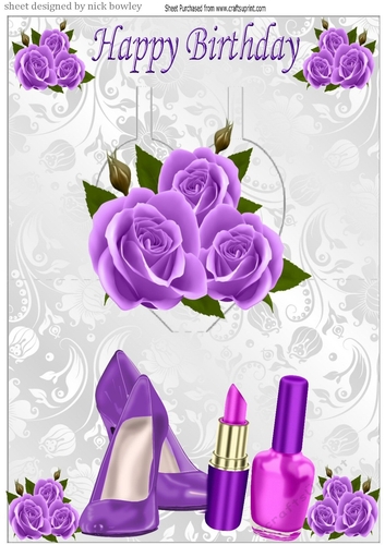 Lovely purple roses on a pop up with shoes and lippy