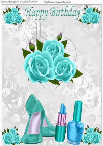 Lovely turq roses on a pop up with shoes and lippy