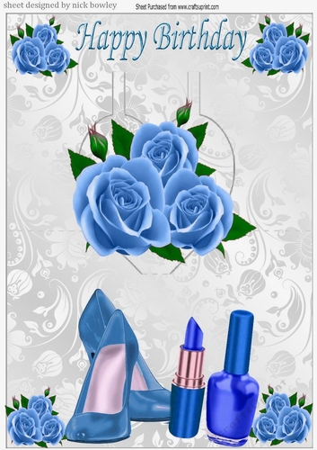 Lovely blue roses on a pop up with shoes and lippy
