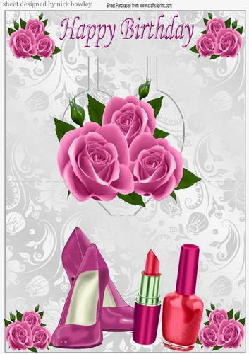Lovely pink roses on a pop up with shoes and lippy