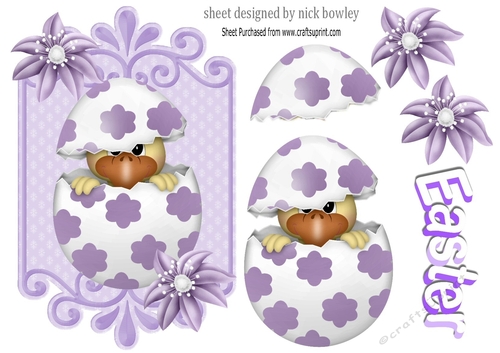 cute little easter chick, peeking out of an egg (purple)