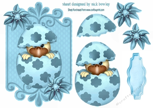 cute little easter chick, peeking out of an egg (blue)