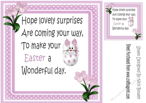 Cute easter bunny in pink egg with bows  8x8 card front/insert (pink)