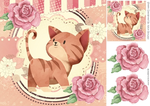 Cute painted kitten with roses 8x8