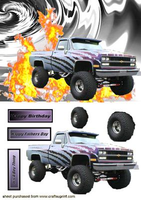 Silver/purple 4x4 Jeep with Flames