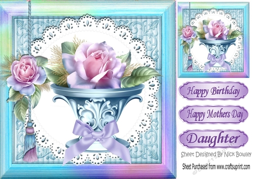  beautiful pink roses in a vase  & rainbow frame 8x8