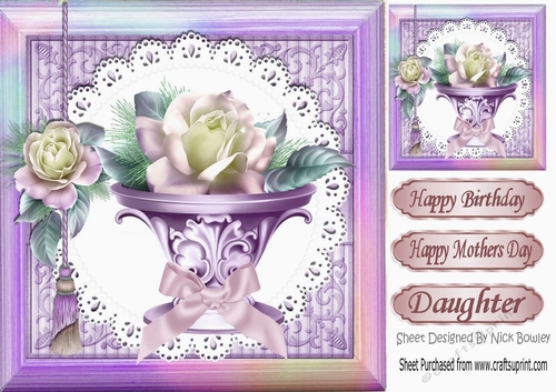 Pretty purple flower vase with beautiful lilac roses in lilac rainbow frame 8x8