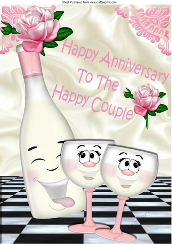 Happy Anniversary to THE HAPPY COUPLE pink roses & toony champagne A4