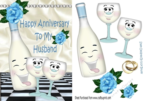 Happy Anniversary to my HUSBAND with blue roses & toony champagne A5
