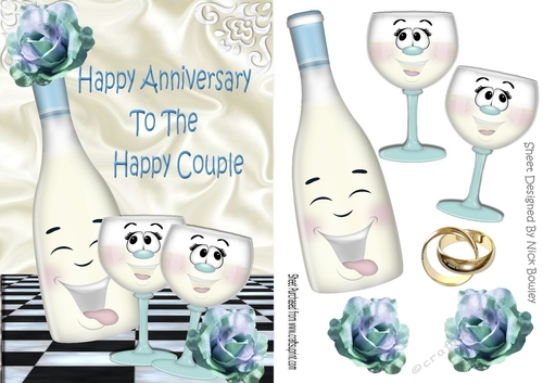 Happy Anniversary to THE HAPPY COUPLE with blue roses & toony champagne