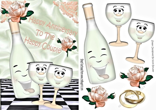 Happy Anniversary to THE HAPPY COUPLE with  peach roses & toony champagne A5
