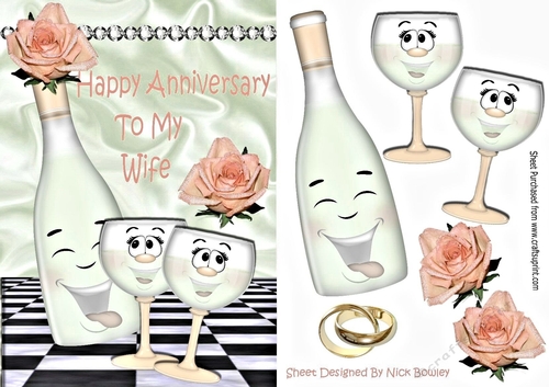 Happy Anniversary to my WIFE with peach roses & toony champagne A5